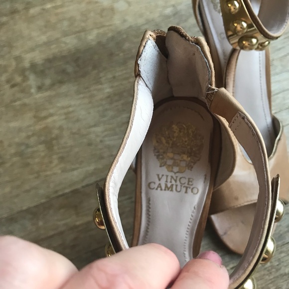 Vince Camuto open toe brown/gold Melba heels 8.5 - Picture 4 of 7